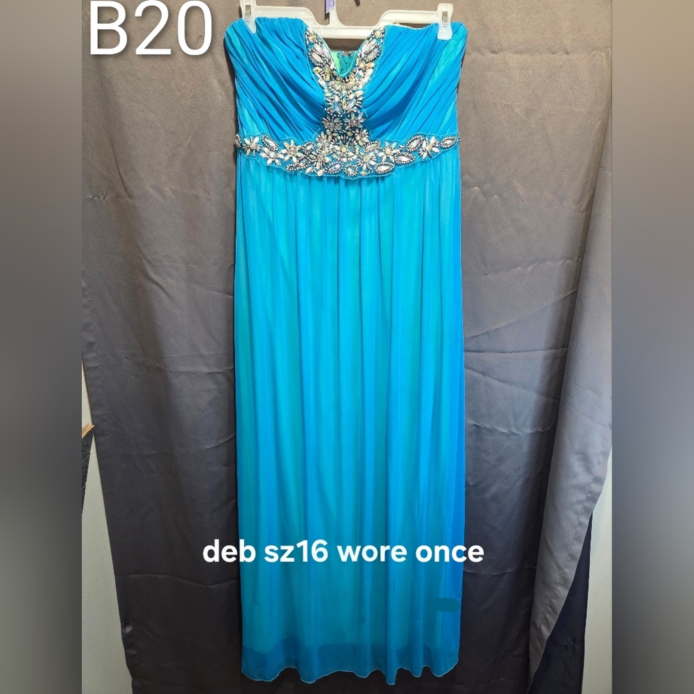 Deb Turquoise Prom Dress with Silver Accents
